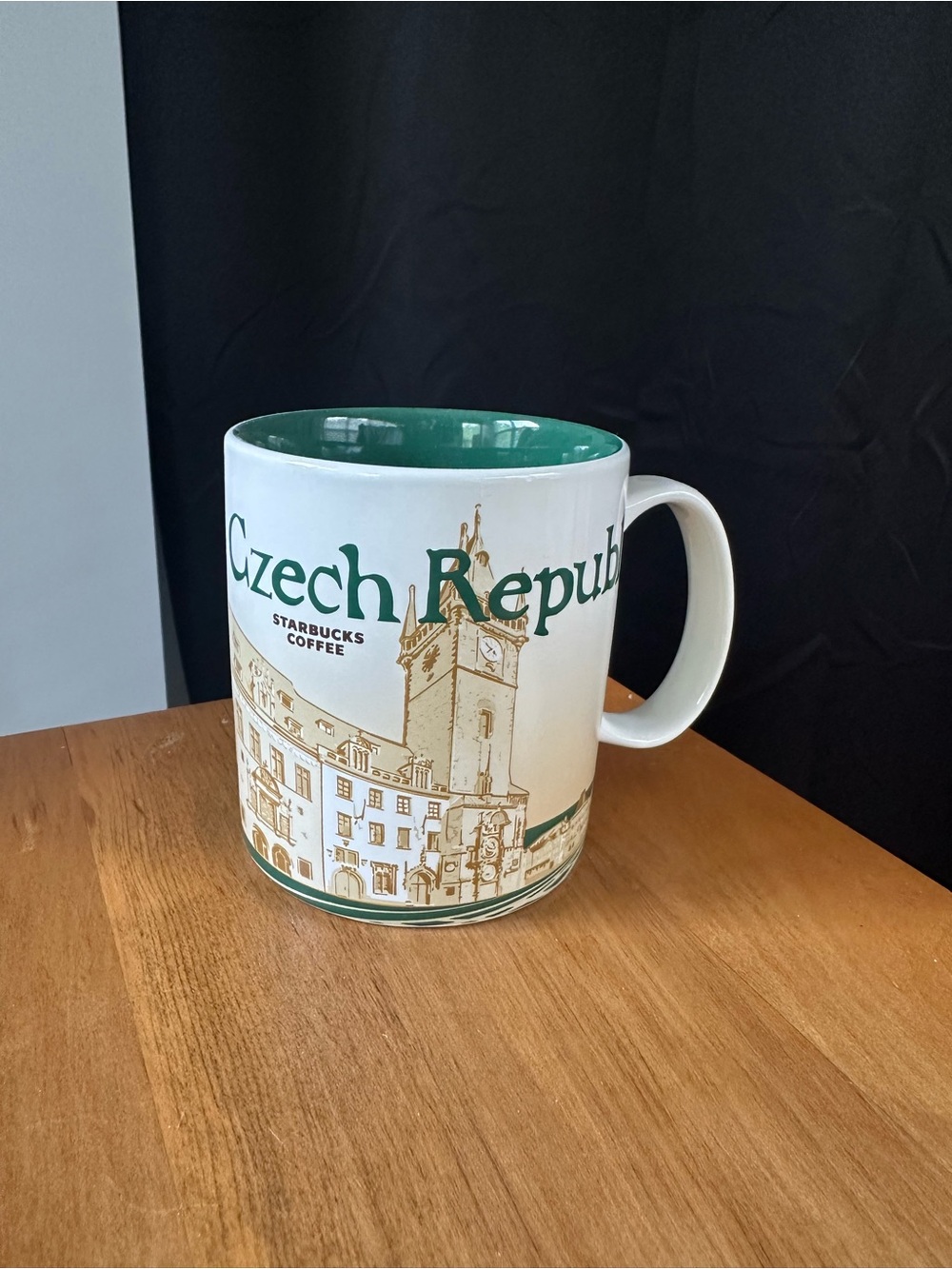 Starbucks Czech Republic White Mug with Green Interior and Accents